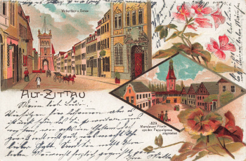 Alt Zittau Sachsen Weberthor und Gasse Litho o 1898