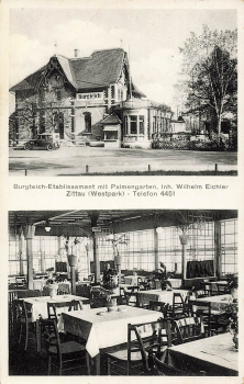 Zittau Sachsen Burgteich Etablissement mit palmengarte o 1933