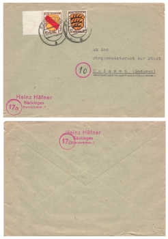 Zone Francaise Michel 4 mit Zwischensteg Brief o Sackingen 22.1.1946 nach Meissen