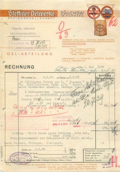 Zulchow Pomerania Stettiner Oelwerke letterhead 1939