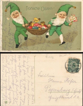 Zwerge mit Osterkorb Glückwunschkarte o 18.5.1924