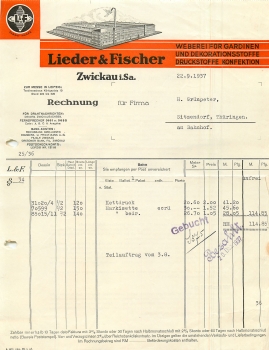 Zwickau curtains weaving Lieder & Fischer letterhead with factory view 1937