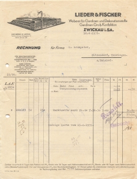 Zwickau curtains weaving Lieder & Fischer letterhead with factory view1935