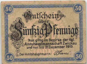 Zwickau Sachsen Notgeldschein 1919