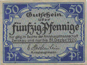 Zwickau Sachsen Notgeldschein 1920
