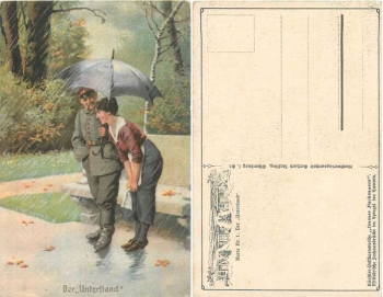 Soldatenhumor Nr.1 "Der Unterstand" Regenschirm Künstlerkarte * ca. 1915