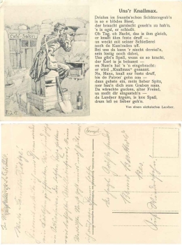 französicher Soldat im Schützengraben Humorkarte gebr. 8.5.1916