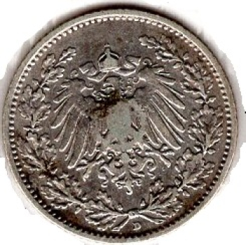 1/2 Mark 1906 D Deutsches Kaiserreich Silbermünze