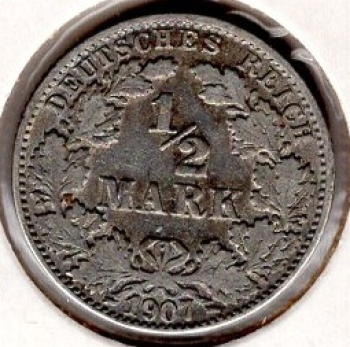 1/2 Mark 1907J Deutsches Kaiserreich Silbermünze