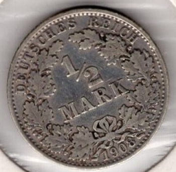 1/2 Mark 1908 A Deutsches Kaiserreich Silbermünze
