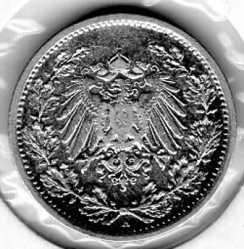1/2 Mark 1909 A Deutsches Kaiserreich Silbermünze