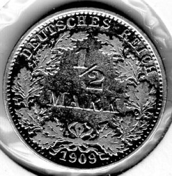 1/2 Mark 1909 A Deutsches Kaiserreich Silbermünze
