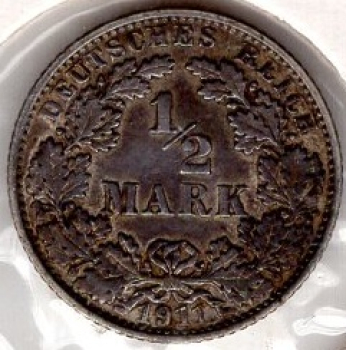 1/2 Mark 1911 A Deutsches Kaiserreich Silbermünze