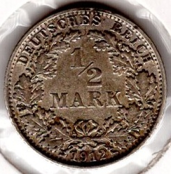 1/2 Mark 1912 A German Empire Silver Coin