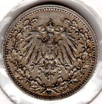 1/2 Mark 1913 F German Empire Silver Coin