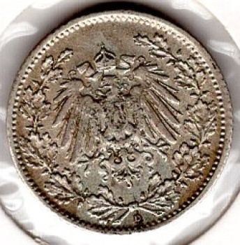 1/2 Mark 1914 D German Empire Silver Coin