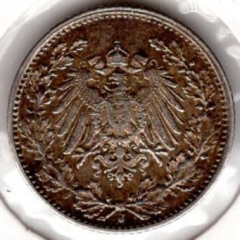 1/2 Mark 1916 J German Empire Silver Coin
