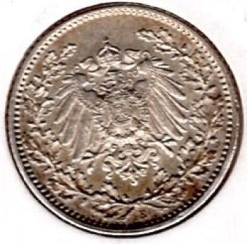1/2 Mark 1917 E German Empire Silver Coin