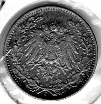 1/2 Mark 1917 J German Empire Silver Coin