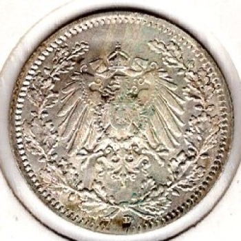 1/2 Mark 1918 D German Empire Silver Coin