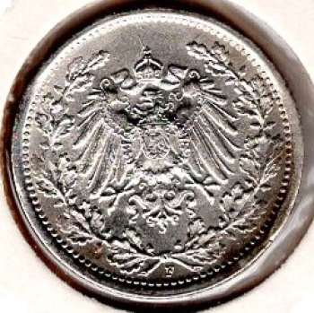 1/2 Mark 1918 F German Empire Silver Coin