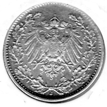 1/2 Mark 1918 J German Empire Silver Coin