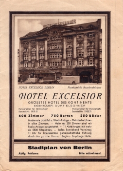 Berlin city map of the Hotel Excelsior around 1939