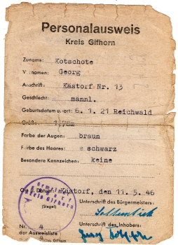 Gifhorn identity card Georg Kotschote Kastorf 1946