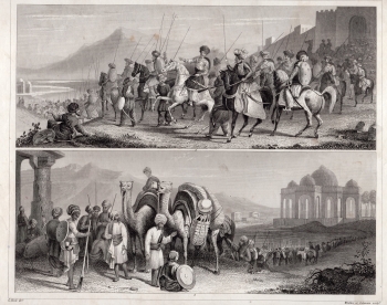 military depiction of caravan steel engraving by Henry Winkles after G Heck around 1850