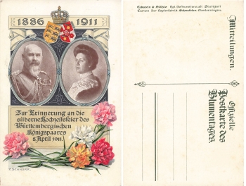 Commemorative card for the silver wedding of the Wurttemberg royal couple by P.Schnorr April 8, 1911, *