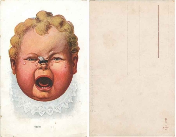 crying child with bow tie artist card gebr. circa 1920