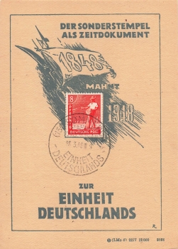 zur Einheit Deutschlands Anlasskarte 1948 Sonderstempel Sömmerda