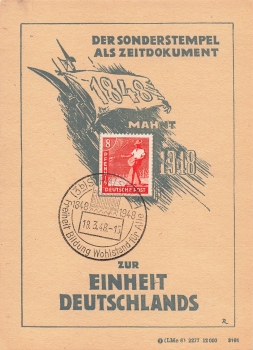 zur Einheit Deutschlands Anlasskarte 1948 Sonderstempel Stralsund