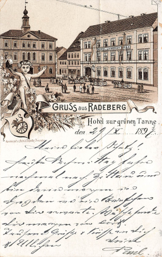 01454 Radeberg Hotel zur gruenen Tanne Litho o 1897