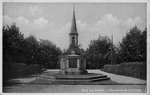 01609 Groeditz Kriegerdenkmal mit Kirche Gasthof Richter