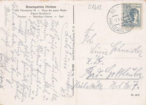 01612 Diesbar Elbe Restaurant Rosengarten o 1947