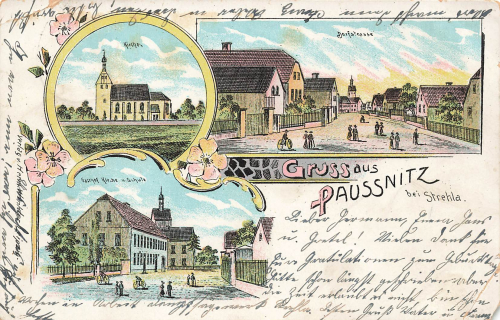 01616 Paussnitz Strehla Gasthof Litho Bahnpost Oschatz-Strehla Zug 5764 o 1900