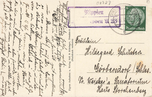 01728 Rippien Bannewitz Landpoststempel über Dresden A28 o 1938
