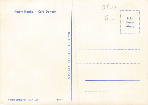 01737 Kurort Hartha Tharandt Cafe Daheim * 1967