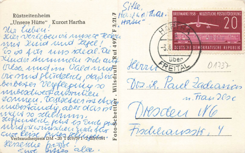 01737 Kurort Hartha Tharandt Kurhaus Rüstzeitheim "Unsere Huette" o 1959