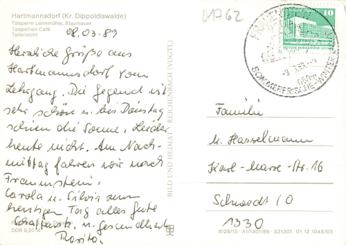 01762 Hartmannsdorf Reichenau Erzgebirge o 1989