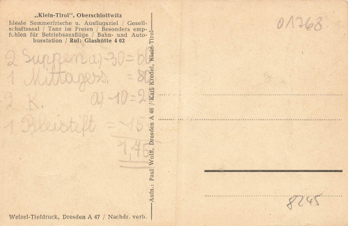 01768 Oberschlottwitz Glashütte Restaurant Klein Tirol * um 1930