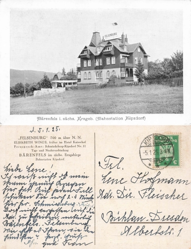 01773 Baerenfels Erzgebirge Hotel Felsenburg o 5.1.1925