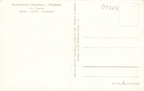 01773 Bärenstein Müglitztal Parteischule der NDPD * 1955