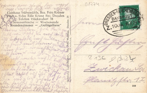 01774 Stuebemuehle Hoeckendorf Klingenberg  o 1929