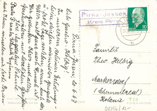 01796 Pirna post office stamp Pirna - Jessen o 20.6.1963