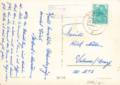 01796 Pirna Landpoststempel Pirna-Posta Kreis Pirna o 1960