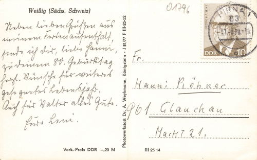 01796 Weissig Saechsische Schweiz Struppen o 1978