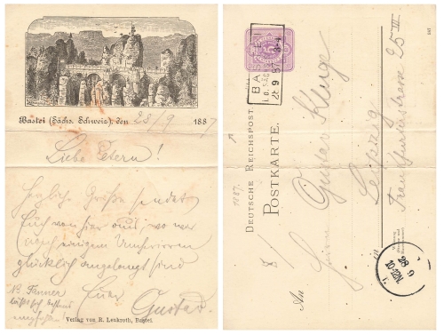 01847 Bastei Saxon Switzerland private postal stationery predecessor card o September 28, 1887