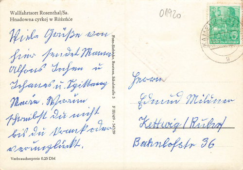 01920 Rosenthal Sachsen Kreis Kamenz o 1961